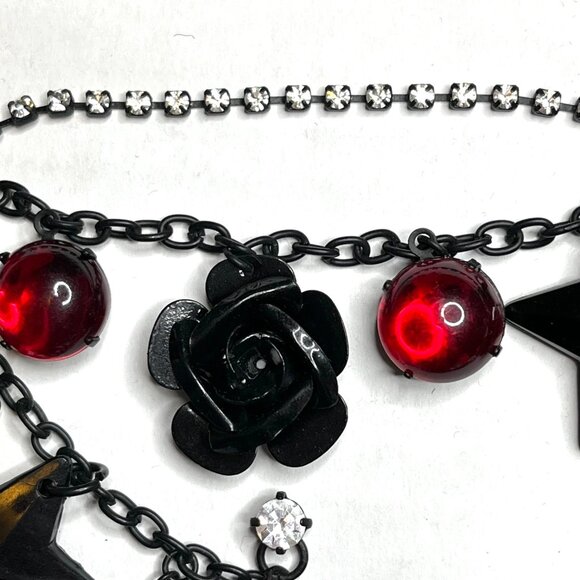 Vintage Betsey Johnson Spiderweb Necklace Set Charm Earrings Gothic Halloween - Picture 10 of 12